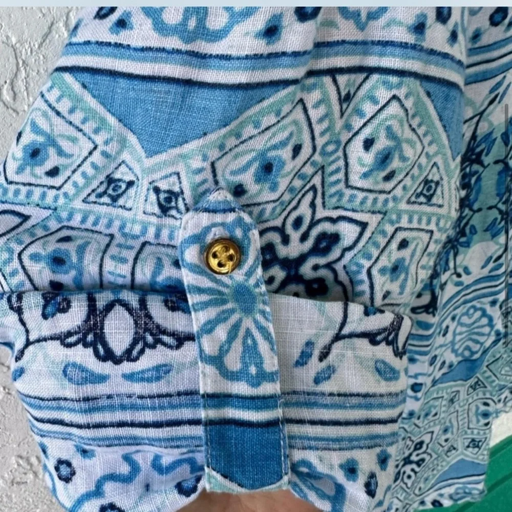 Charter Club Luxury Linen Button Down Long Sleeve Top Blue Large Petite - Picture 5 of 6